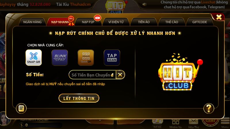 Hướng dẫn quy trình nạp tiền Hitclub để nạp vốn nhanh chóng