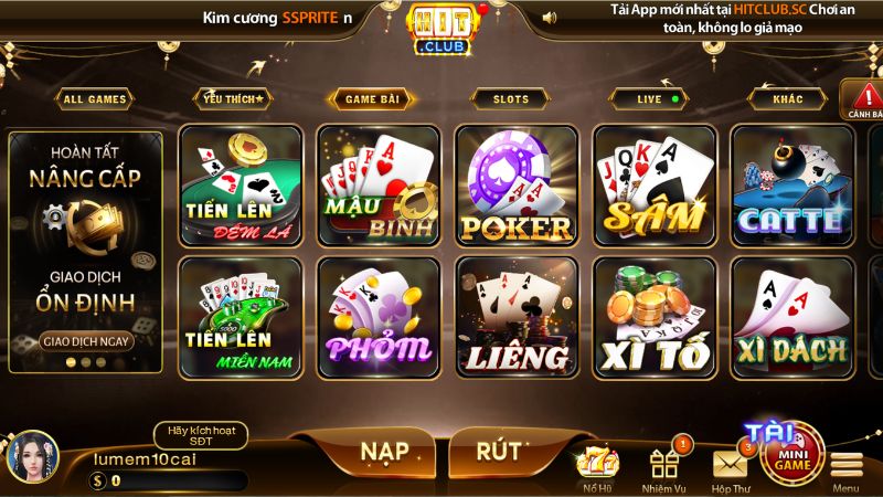 Top những game bài đổi thưởng Hitclub hay nhất